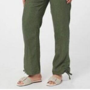 Denim & Co Naturals Green Linen Blend Cinched Ankle Pants